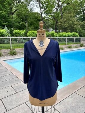 Jude Connally Navy Blue Long Sleeve Blouse Top Size Medium